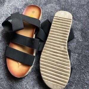 Girls Black Strappy Slide Sandals